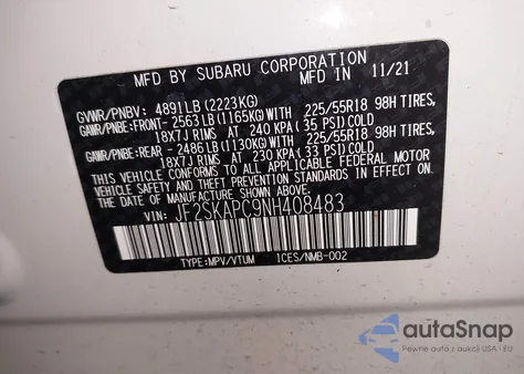 2022 Subaru Forester Limited from USA, damaged, VIN JF2SKAPC9NH408483